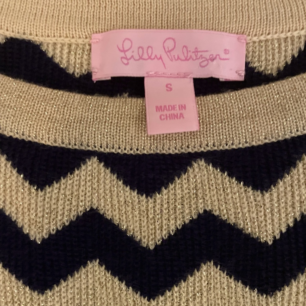Lilly Pulitzer Navy and Gold Sweater Dress.